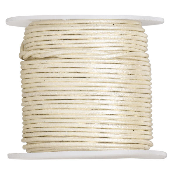Cord, leather (coated), metallic beige, 1-1.2mm. Sold per 25-yard spool. image number 0