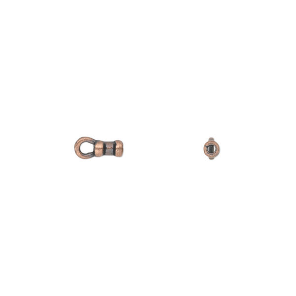 Crimp end, JBB Findings, antique copper-plated pewter (tin-based alloy), 4x2mm tube with loop, 1mm inside diameter. Sold per pkg of 4. image number 0