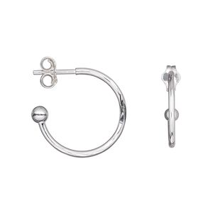 Earring hoop 1pkg4 sterling silver, 16x1.5mm / 3mm ball, diamond-cut, smooth 2 pair