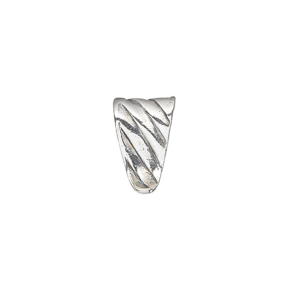 Bail, ice-pick, antiqued sterling silver, 16x9mm shield with angled lines, 12mm grip length. Sold individually. image number 0
