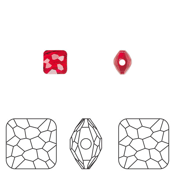 Bead 1pkg4 light Siam, Crystal Passions® 6mm puffed square 5035 image number 0