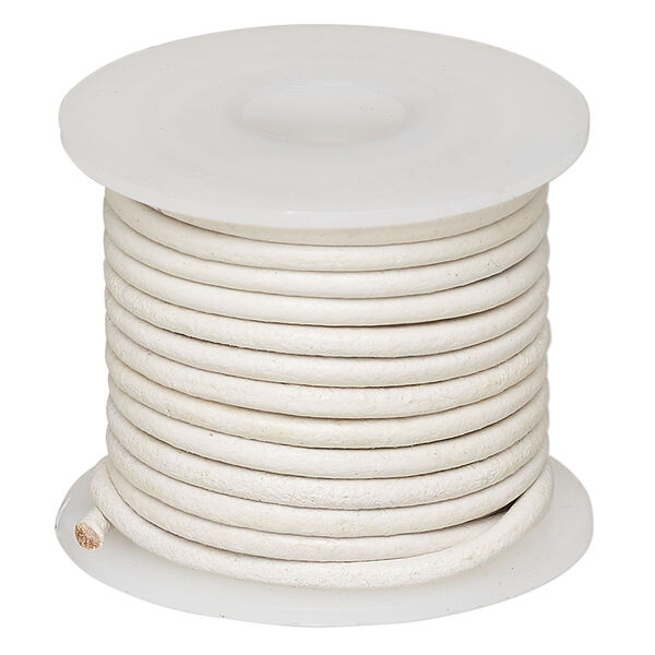 Cord, leather (dyed), white, 2mm round. Sold per 5-yard spool. image number 0
