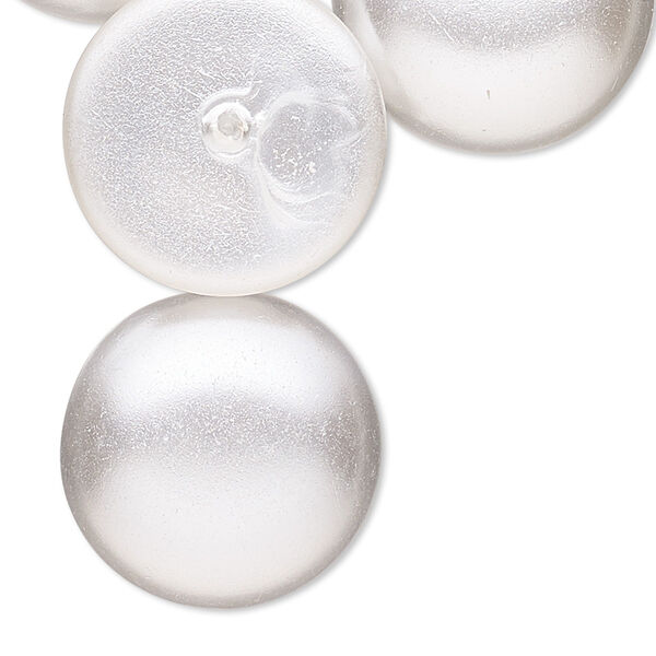 Cabochon, acrylic pearl, translucent matte white, 22mm half-drilled non-calibrated round. Sold per pkg of 4. image number 0