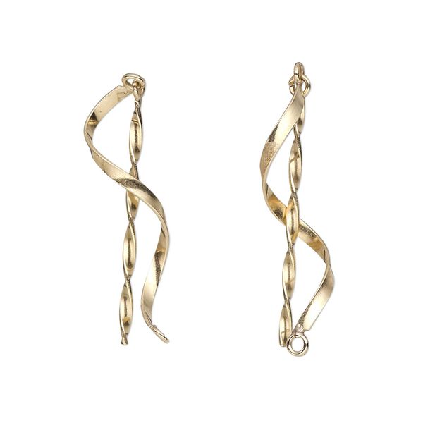 Drop, 14Kt gold-filled, 1-inch smooth swirl with twist and loop. Sold per pkg of 2. image number 0