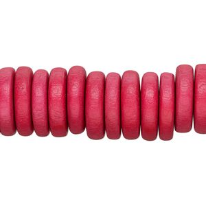 Bead, Taiwanese cheesewood (dyed/waxed), red, 15x3mm-15x4mm  rondelle. Sold per 8-inch strand, approximately 55 beads.