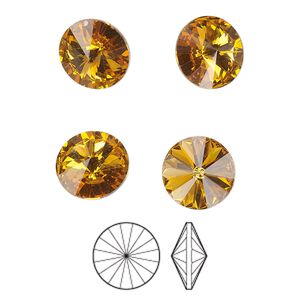 Chaton 8pk topaz foil back, Preciosa MAXIMA Czech crystal rhinestone 10.54-10.91mm rivoli SS47