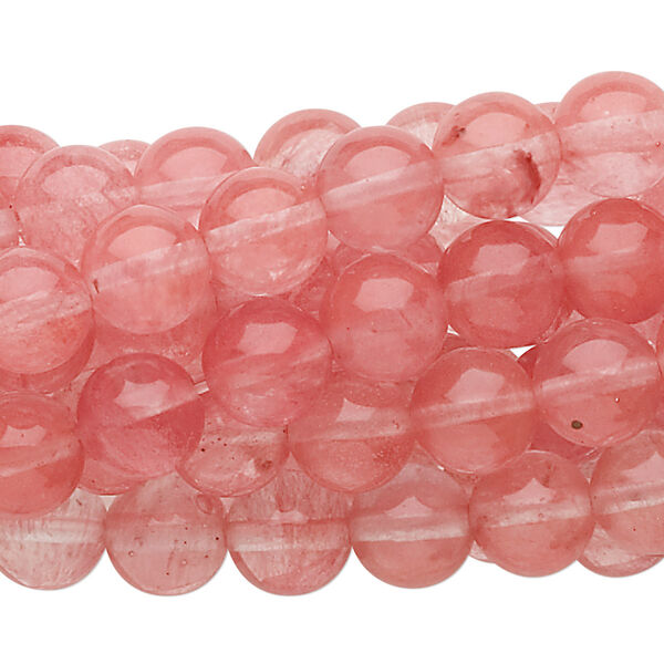 Bead, cherry "quartz" glass, 8mm round. Sold per pkg of (10) 15-1/2" to 16" strands. image number 0