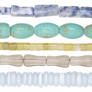 Multi-gemstone / glass 1pkg5, mixed shape bead 8 inch mix 4x2mm-12x8mm