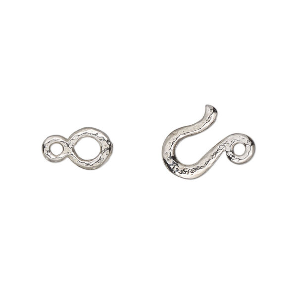 Clasp, TierraCast®, hook-and-eye, white bronze-plated pewter (tin-based alloy), 20x11mm hammered. Sold per pkg of 10. image number 0
