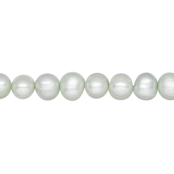 Pearl, cultured freshwater (dyed), aloe green, 5-6mm semi-round, C grade, Mohs hardness 2-1/2 to 4. Sold per 16-inch strand. image number 0