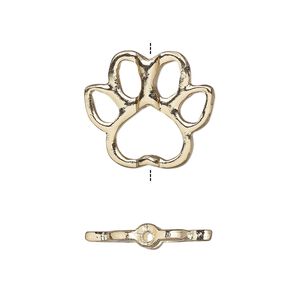 Bead frame, gold-finished "pewter" (zinc-based alloy), 19x17mm vertically drilled open paw print, fits up to 8mm beads. Sold per pkg of 4.