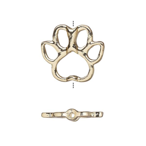 Bead frame, gold-finished "pewter" (zinc-based alloy), 19x17mm vertically drilled open paw print, fits up to 8mm beads. Sold per pkg of 4. image number 0