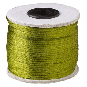 Cord, Satinique™, satin, leaf green, 1mm. Sold per 200-foot spool.
