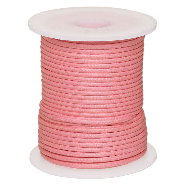Cord, waxed cotton, light pink, 2mm, 50+ pound test. Sold per 25-meter spool. image number 0