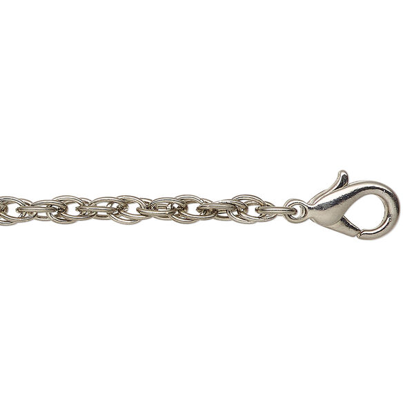Chain, antique silver-finished steel, 3mm rope, 36 inches with lobster claw clasp. Sold individually. image number 0