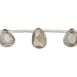 Smoky quartz 1pkg12, hand-cut top-drilled faceted puffed teardrop bead 11x7mm-13x9mm