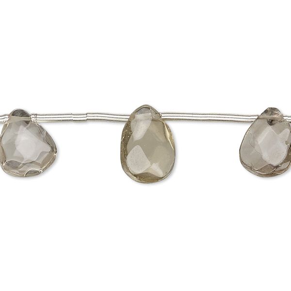 Smoky quartz 1pkg12, hand-cut top-drilled faceted puffed teardrop bead 11x7mm-13x9mm image number 0