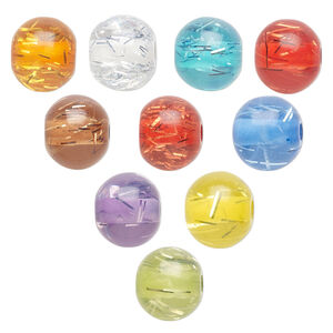 Bead mix, acrylic, translucent mixed colors with silver-colored foil, 10mm round. Sold per pkg of 100.