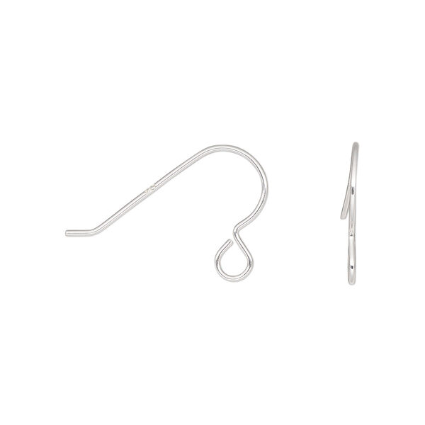 Ear wire, sterling silver, 14mm fishhook with open loop, 22 gauge. Sold per pkg of 500 pairs. image number 0