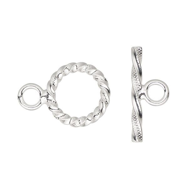 Clasp, toggle, sterling silver, 15.5mm heavy twisted round. Sold individually. image number 0