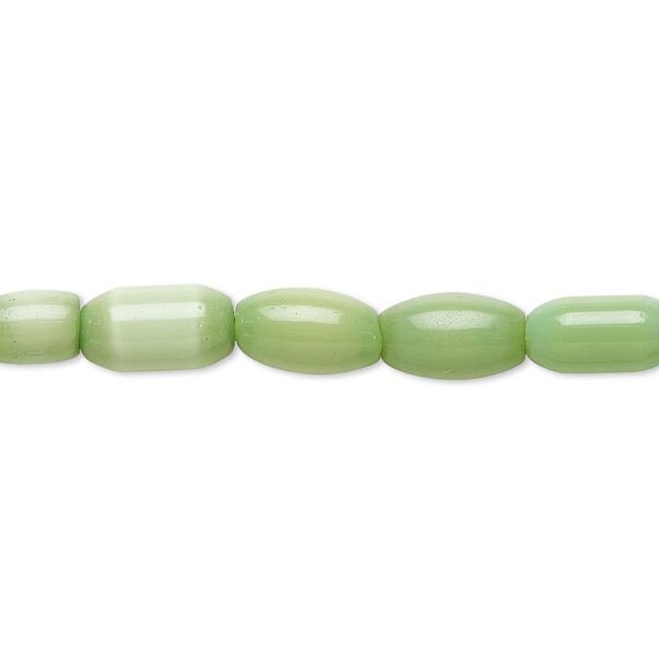 Bead, cat's eye glass (fiber optic glass), green, 9x5mm-11x6mm oval. Sold per 15-inch strand. image number 0
