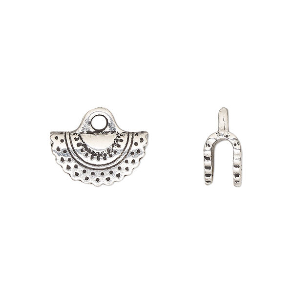 Crimp end, TierraCast®, antique silver-plated pewter (tin-based alloy), 15x8mm crescent, 2.7mm inside diameter. Sold per pkg of 2. image number 0