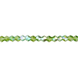 Bead 1pk transparent green AB, Celestial Crystal® 4mm bicone 15.5-16 inch
