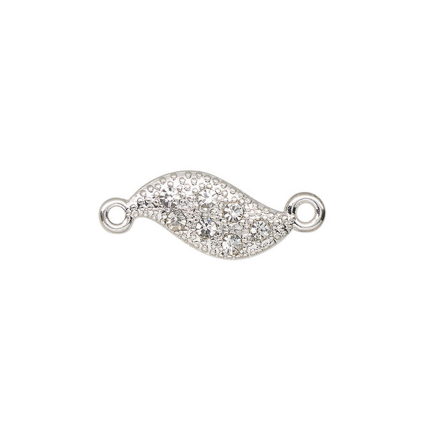Link, silver-finished stainless steel and glass, clear, 18x9mm double-sided wave. Sold individually. image number 0