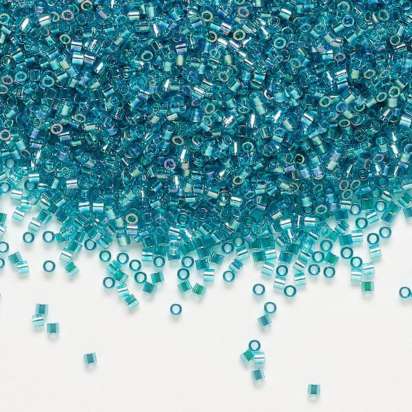 Seed bead, Delica®, glass, pkg/7.5g, #15 round, translucent rainbow teal (DBS-1248). image number 0