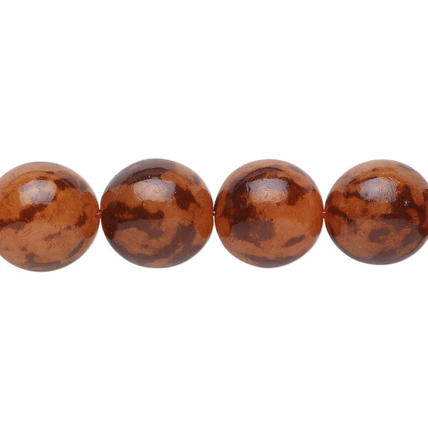 Bead, nut (dyed), tiger gold, 10-12mm hand-cut round. Sold per 15-1/2" to 16" strand. image number 0