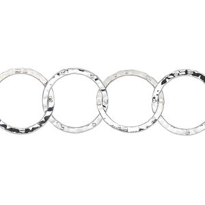 Chain 1pkg1 silver-plated cable, 14mm hammered round, brass 5 foot unfinished