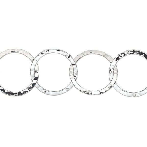 Chain, silver-plated brass, 14mm hammered round cable. Sold per pkg of 5 feet. image number 0