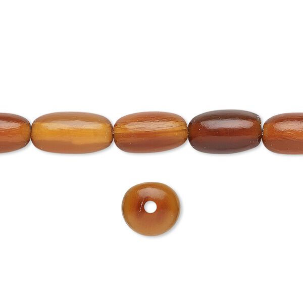 Bead, horn (dyed / waxed), golden, 12x6mm hand-cut capsule. Sold per 15-1/2" to 16" strand. image number 0