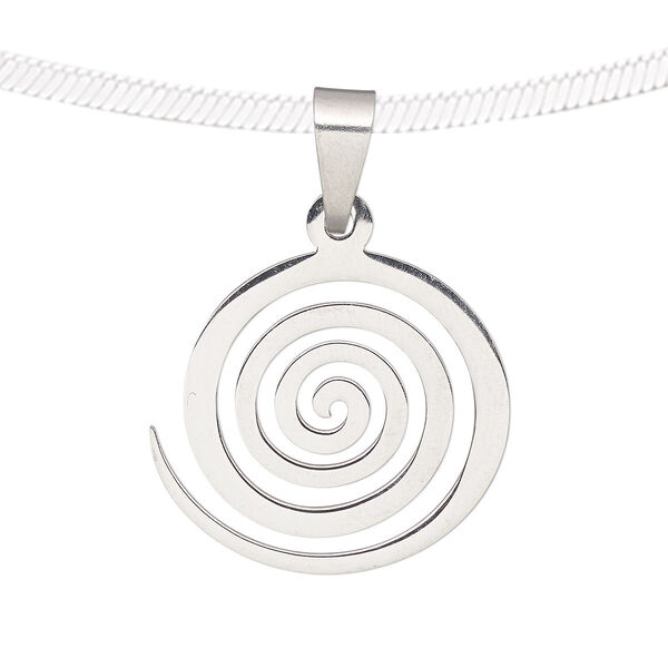 Pendant, stainless steel, 20x18mm matte and shiny swirl. Sold individually. image number 0