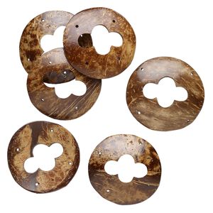 Focal, coconut wood (coated), 49mm domed modified round with cutouts. Sold per pkg of 6.
