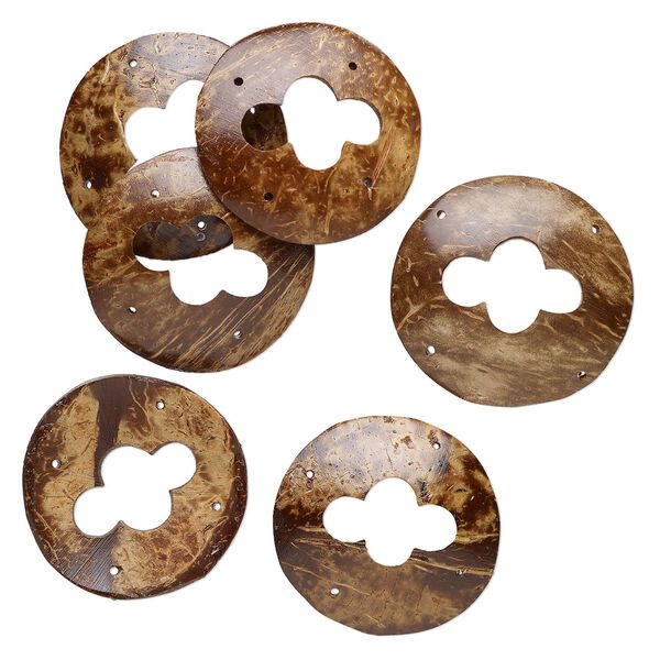Focal, coconut wood (coated), 49mm domed modified round with cutouts. Sold per pkg of 6. image number 0