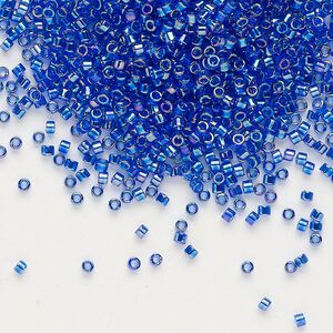 Seed bead, Delica®, glass, pkg/7.5g, #11 round, translucent rainbow cobalt (DB-0178).