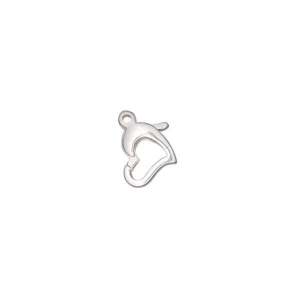 Clasp, lobster claw, sterling silver, 9x8mm open heart. Sold individually. image number 0