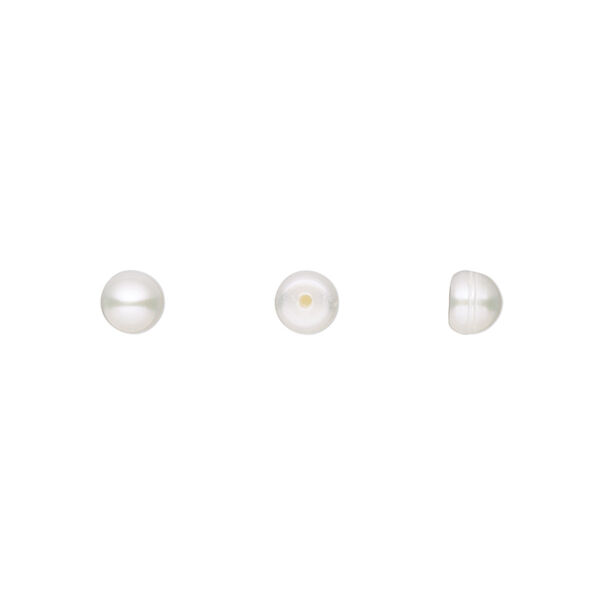 Pearl, White Lotus™, cultured freshwater (bleached), white, 4.5-5mm half-drilled button, B grade, Mohs hardness 2-1/2 to 4. Sold per pair. image number 0