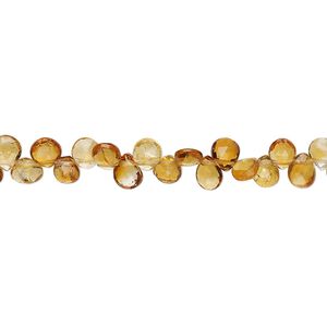 Golden citrine 1pkg1, hand-cut top-drilled faceted puffed teardrop bead 8 inch 4x3mm-5x4mm