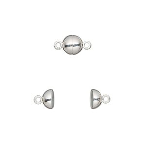Clasp, magnetic, sterling silver, 6mm smooth round. Sold individually.
