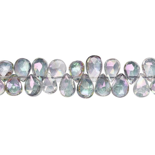 Mystic topaz 1pkg1, hand-cut top-drilled faceted puffed teardrop bead 4 inch 7x5mm image number 0