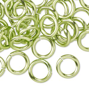 Jump ring, anodized aluminum, green, 12mm round, 7.9mm inside diameter, 12 gauge. Sold per pkg of 100.