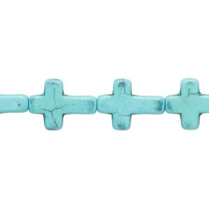 Bead, "turquoise" (resin) (imitation), light blue, 16x12mm flat cross. Sold per 15-inch strand.