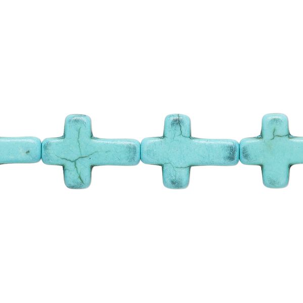 Bead, "turquoise" (resin) (imitation), light blue, 16x12mm flat cross. Sold per 15-inch strand. image number 0