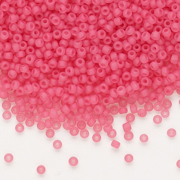 Seed bead, Dyna-Mites™, glass, pkg/40g, #11 round, translucent inside dyed color matte pink, (210MA 11/0 RR). image number 0