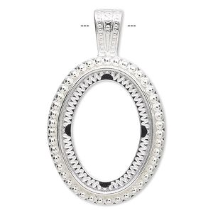Pendant, silver-plated "pewter" (zinc-based alloy), 49x29.5mm oval with rope design and 30x22mm oval setting. Sold per pkg of 2.