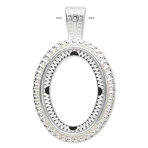 Pendant, silver-plated "pewter" (zinc-based alloy), 49x29.5mm oval with rope design and 30x22mm oval setting. Sold per pkg of 2. image number 0