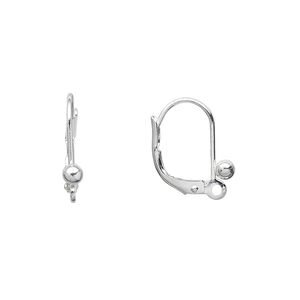Ear wire leverback 1pkg100 silver-plated, 16mm / 3mm ball / closed loop, brass 50 pair