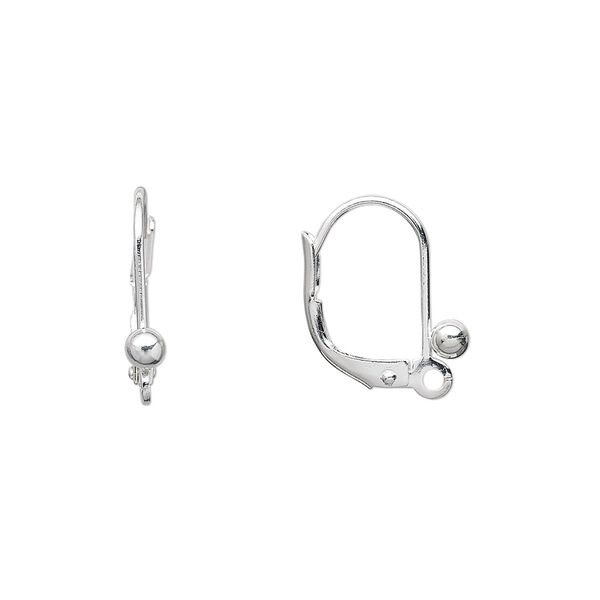 Ear wire leverback 1pkg100 silver-plated, 16mm / 3mm ball / closed loop, brass 50 pair image number 0